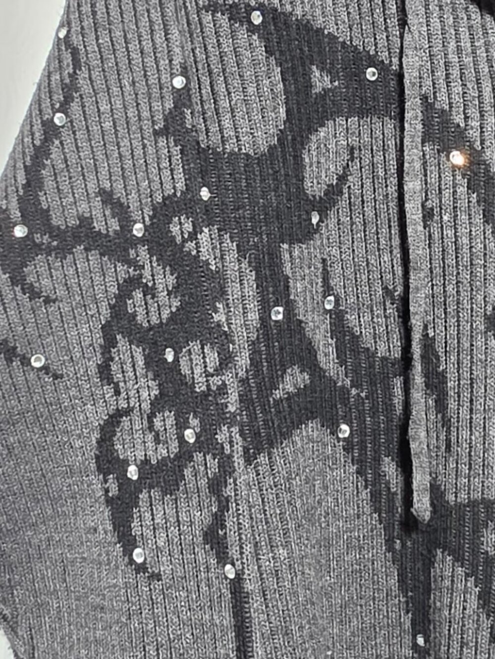 Hot Topic Grey Rhinestone Cyber Y2K Ribbed Knit Zip-Up Hoodie Large - Picture 5 of 6